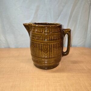 8" McCoy Pottery‎ Ceramic brown barrel pitcher wood grain pattern 1920-1950 VTG